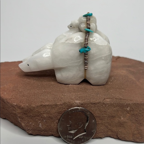 White Stone Bear family Figurine with Turquoise Accents - Picture 3 of 4